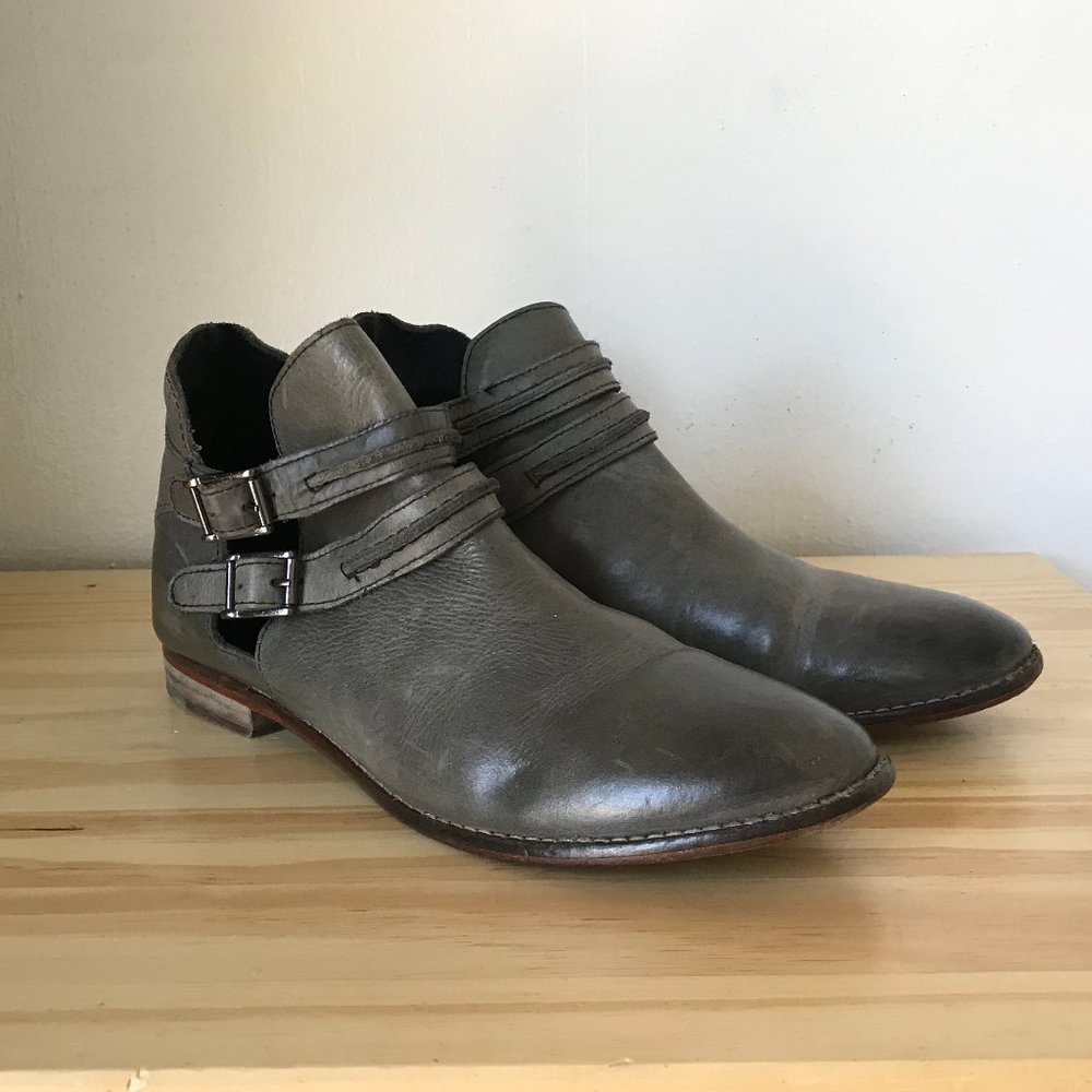 Free People Grey Leather Braeburn Booties